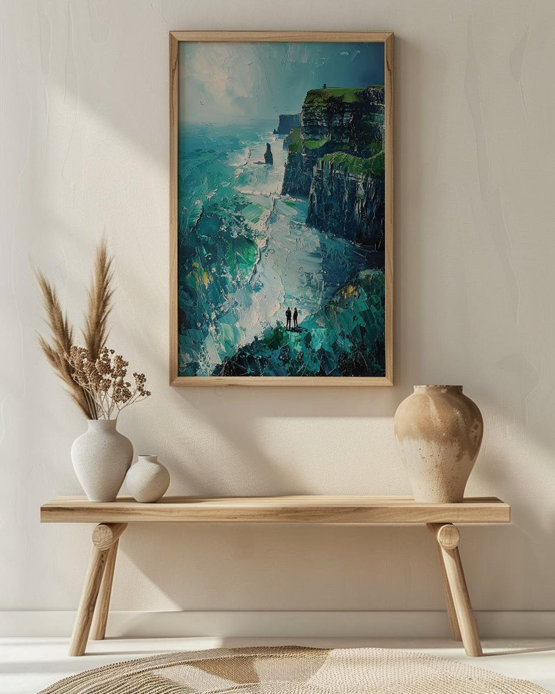 Ireland Wall Art, Cliffs of Moher Print, Nature Landscape, Impasto Oil Painting, Green Wall Decor, Wild Ocean, Travel Gift