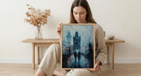 Prague Wall Art, Charles Bridge Print, Gothic Decor, Impasto Oil Painting, Foggy Morning, Moody Landscape, Dark Academia