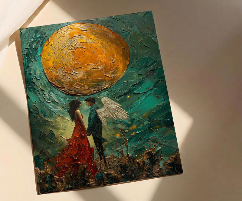 Wedding Gift, The Lovers Tarot Card Print, Twin Flame Art, Impasto Oil Painting, Soulmate Wall Decor, Celestial Love Poster