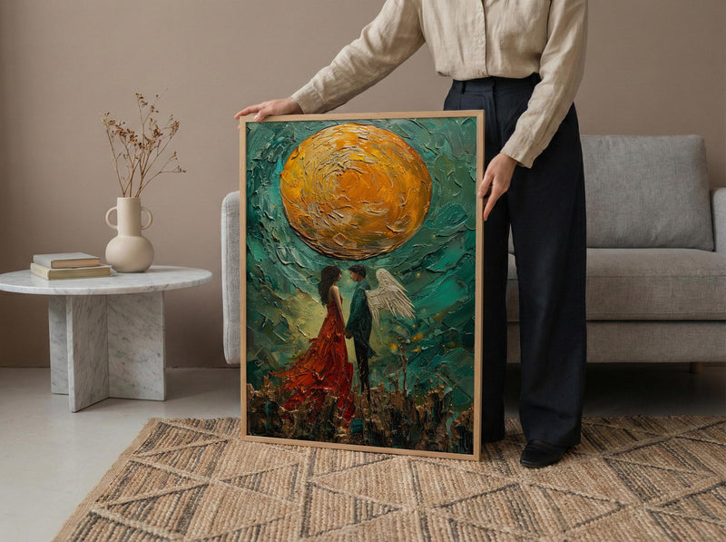 Wedding Gift, The Lovers Tarot Card Print, Twin Flame Art, Impasto Oil Painting, Soulmate Wall Decor, Celestial Love Poster