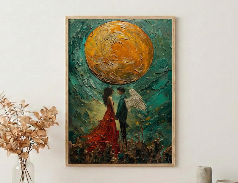 Wedding Gift, The Lovers Tarot Card Print, Twin Flame Art, Impasto Oil Painting, Soulmate Wall Decor, Celestial Love Poster