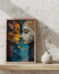 Soulmate Gift, Two of Cups Tarot Print, Impasto Art, Wedding Gift, Twin Flame Connection, Abstract Couple Drinking, Love Art