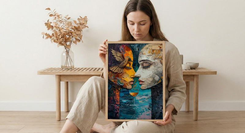 Soulmate Gift, Two of Cups Tarot Print, Impasto Art, Wedding Gift, Twin Flame Connection, Abstract Couple Drinking, Love Art