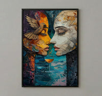 Soulmate Gift, Two of Cups Tarot Print, Impasto Art, Wedding Gift, Twin Flame Connection, Abstract Couple Drinking, Love Art
