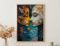 Soulmate Gift, Two of Cups Tarot Print, Impasto Art, Wedding Gift, Twin Flame Connection, Abstract Couple Drinking, Love Art
