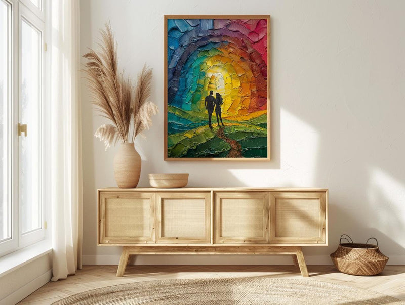 Happy Family Art, Ten of Cups Tarot Print, Rainbow Wall Decor, Impasto Oil Painting, Wedding Gift, Happily Ever After, Home Blessing