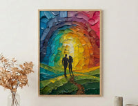 Happy Family Art, Ten of Cups Tarot Print, Rainbow Wall Decor, Impasto Oil Painting, Wedding Gift, Happily Ever After, Home Blessing