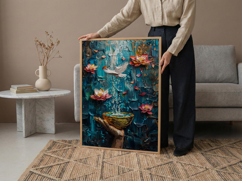 Self Love Art, Ace of Cups Tarot Print, New Beginnings, Impasto Oil Painting, Emotional Healing, Heart Chakra Decor, Spiritual Gift