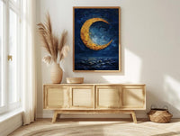 The Moon Tarot Print, Mystic Wall Decor, Dark Academia Art, Impasto Oil Painting, Midnight Blue Poster, Intuition Gift, Witchy Art