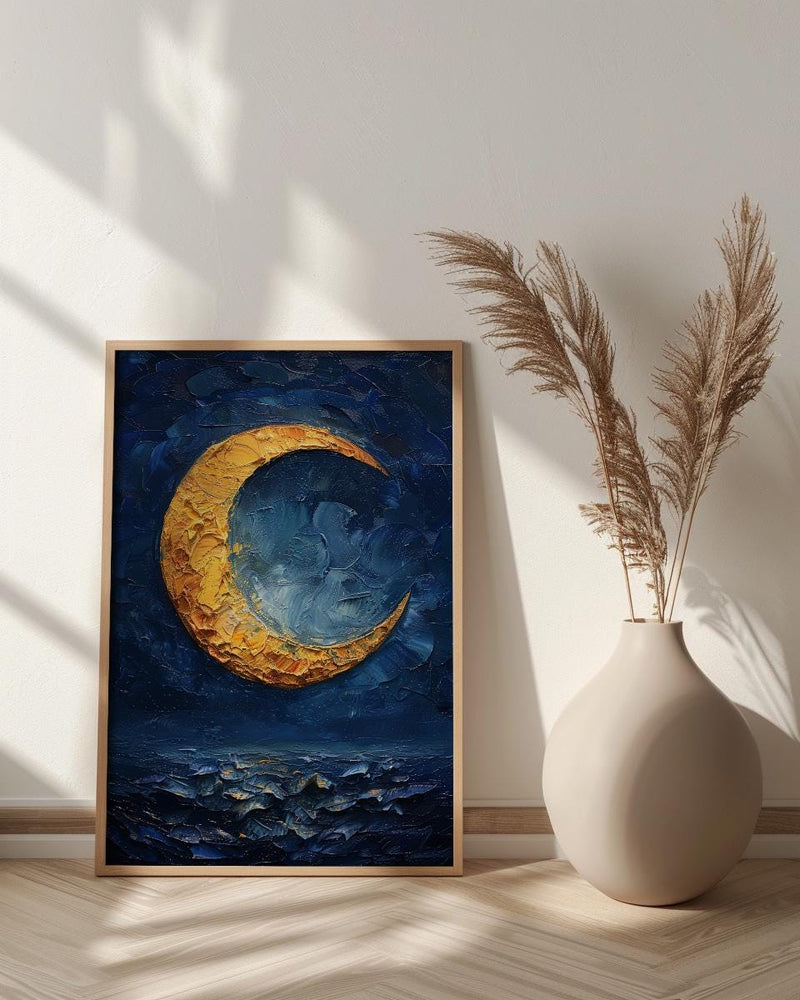 The Moon Tarot Print, Mystic Wall Decor, Dark Academia Art, Impasto Oil Painting, Midnight Blue Poster, Intuition Gift, Witchy Art