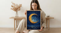 The Moon Tarot Print, Mystic Wall Decor, Dark Academia Art, Impasto Oil Painting, Midnight Blue Poster, Intuition Gift, Witchy Art
