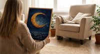 The Moon Tarot Print, Mystic Wall Decor, Dark Academia Art, Impasto Oil Painting, Midnight Blue Poster, Intuition Gift, Witchy Art