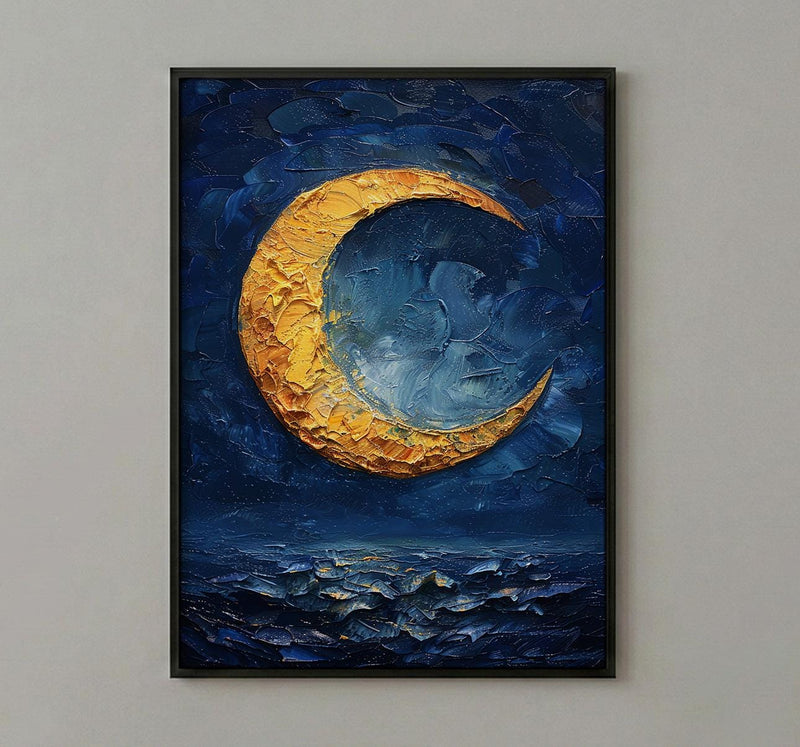 The Moon Tarot Print, Mystic Wall Decor, Dark Academia Art, Impasto Oil Painting, Midnight Blue Poster, Intuition Gift, Witchy Art