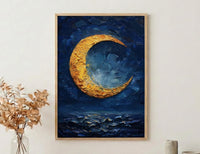 The Moon Tarot Print, Mystic Wall Decor, Dark Academia Art, Impasto Oil Painting, Midnight Blue Poster, Intuition Gift, Witchy Art