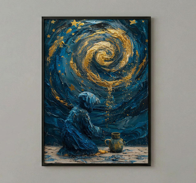 The Star Tarot Card Print, Hope and Healing Art, Celestial Wall Decor, Impasto Oil Painting, Spiritual Gift, Wish Fulfillment, Blue Art