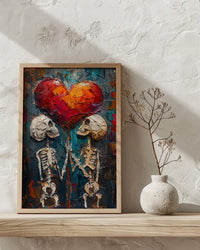 Gothic Anniversary Gift, Skull Couple Art, Till Death Do Us Part, Impasto Oil Painting, Dark Romantic Decor, Skeleton Love, Emo Gift