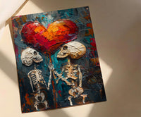 Gothic Anniversary Gift, Skull Couple Art, Till Death Do Us Part, Impasto Oil Painting, Dark Romantic Decor, Skeleton Love, Emo Gift