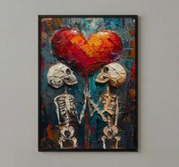 Gothic Anniversary Gift, Skull Couple Art, Till Death Do Us Part, Impasto Oil Painting, Dark Romantic Decor, Skeleton Love, Emo Gift