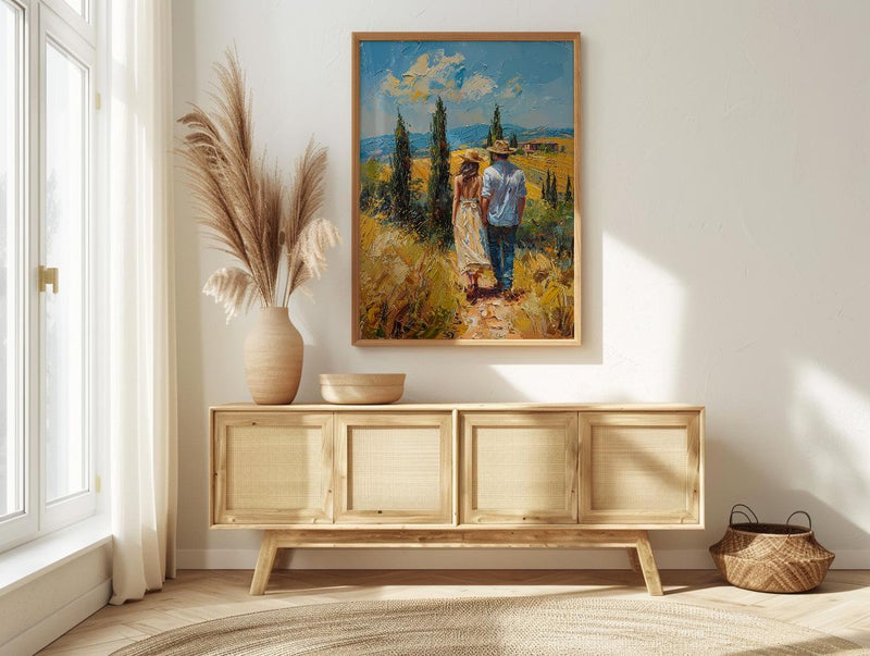 Tuscany Wall Art, Italian Landscape Print, Cypress Trees, Impasto Oil Painting, Farmhouse Decor, Wedding Gift, Golden Hour
