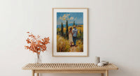 Tuscany Wall Art, Italian Landscape Print, Cypress Trees, Impasto Oil Painting, Farmhouse Decor, Wedding Gift, Golden Hour
