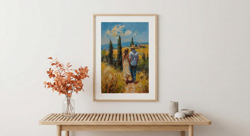 Tuscany Wall Art, Italian Landscape Print, Cypress Trees, Impasto Oil Painting, Farmhouse Decor, Wedding Gift, Golden Hour