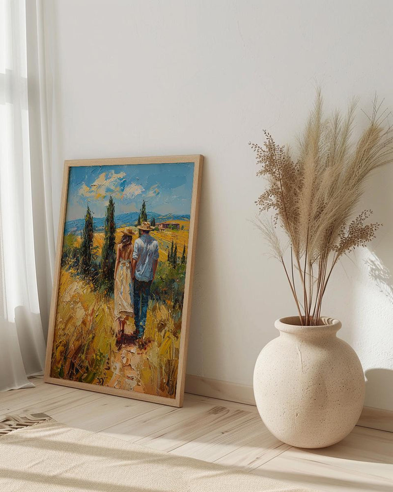Tuscany Wall Art, Italian Landscape Print, Cypress Trees, Impasto Oil Painting, Farmhouse Decor, Wedding Gift, Golden Hour