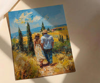 Tuscany Wall Art, Italian Landscape Print, Cypress Trees, Impasto Oil Painting, Farmhouse Decor, Wedding Gift, Golden Hour