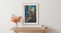 Lisbon Wall Art, Yellow Tram 28 Print, Portugal Decor, Impasto Oil Painting, Azulejo Tile, Cityscape Art, Cheerful Gift