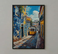 Lisbon Wall Art, Yellow Tram 28 Print, Portugal Decor, Impasto Oil Painting, Azulejo Tile, Cityscape Art, Cheerful Gift