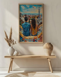 Barcelona Wall Art, Park Guell Print, Gaudi Mosaic, Impasto Oil Painting, Spain Travel Decor, Colorful Art, Artistic Gift