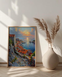 Dubrovnik Wall Art, Croatia Travel Print, Old Town Decor, Impasto Oil Painting, Terracotta Rooftops, Game of Thrones Vibe, Sea