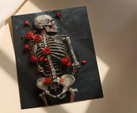 Skeleton Ribcage Art, Floral Anatomy Print, Dark Academia Decor, Impasto Oil Painting, Red Roses, Gothic Garden, Medical Art