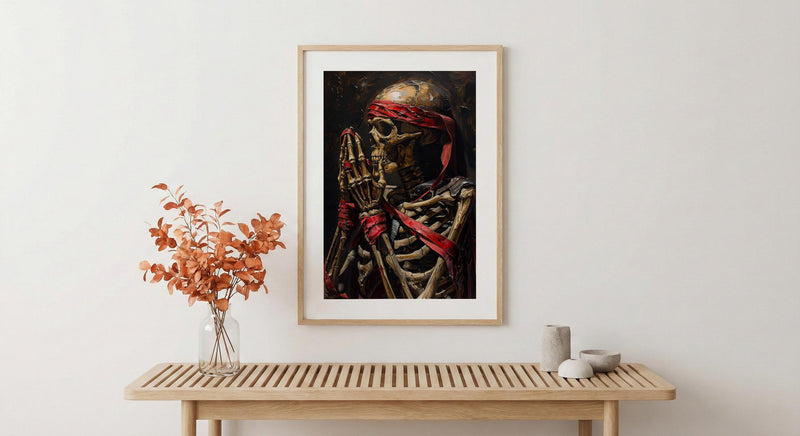Skeleton Pinky Swear Art, Best Friend Gift, Gothic Promise Print, Impasto Oil Painting, Red Ribbon, Couple Art, Unbreakable Bond