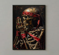 Skeleton Pinky Swear Art, Best Friend Gift, Gothic Promise Print, Impasto Oil Painting, Red Ribbon, Couple Art, Unbreakable Bond