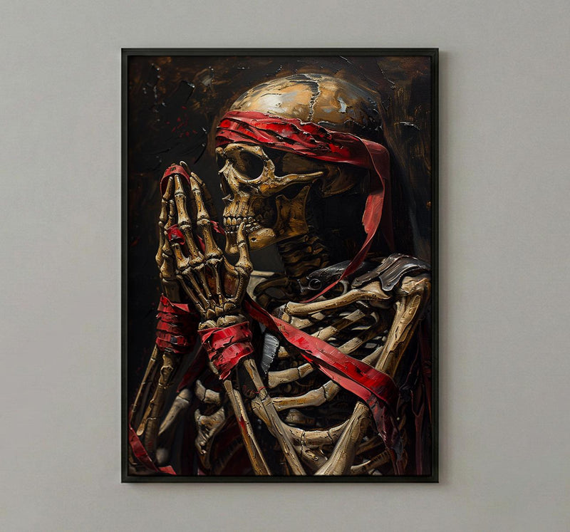 Skeleton Pinky Swear Art, Best Friend Gift, Gothic Promise Print, Impasto Oil Painting, Red Ribbon, Couple Art, Unbreakable Bond
