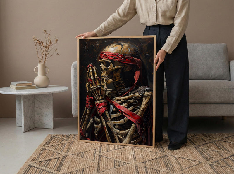 Skeleton Pinky Swear Art, Best Friend Gift, Gothic Promise Print, Impasto Oil Painting, Red Ribbon, Couple Art, Unbreakable Bond