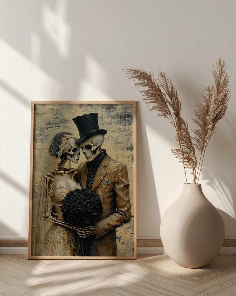 Skeleton Wedding Art, Gothic Bride Groom, Till Death Do Us Part, Impasto Oil Painting, Victorian Goth, Anniversary Gift, Dark Love
