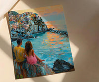 Cinque Terre Wall Art, Italy Coast Print, Colorful Houses, Impasto Oil Painting, Manarola Sunset, Summer Romance, Travel Gift