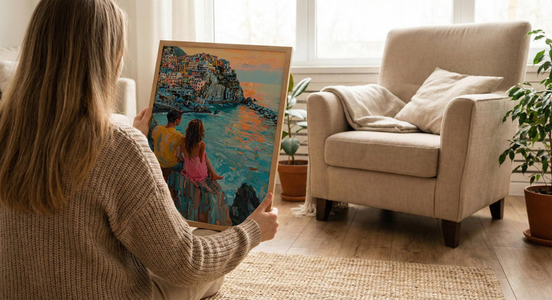 Cinque Terre Wall Art, Italy Coast Print, Colorful Houses, Impasto Oil Painting, Manarola Sunset, Summer Romance, Travel Gift