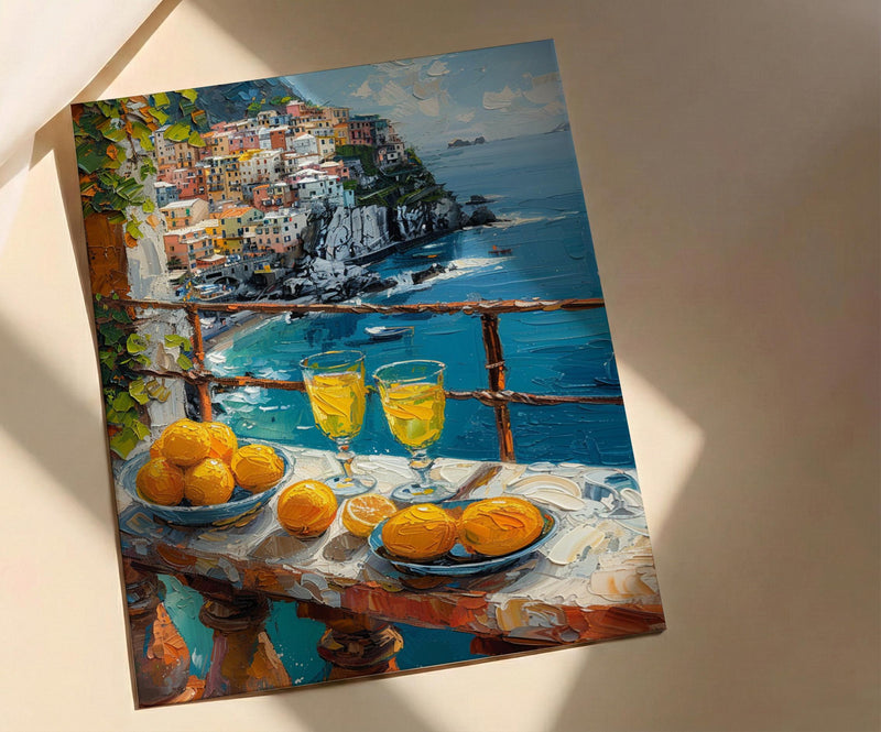 Amalfi Coast Art, Positano Print, Lemon Decor, Impasto Oil Painting, Italian Summer, Kitchen Wall Art, Limoncello Vibes, Housewarming Gift