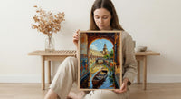 Seville Wall Art, Plaza de Espana Print, Spain Travel Poster, Impasto Oil Painting, Romantic Boat Ride, Andalusian Decor, Gold