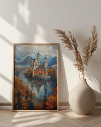 Fairytale Castle Art, Neuschwanstein Print, Germany Travel, Impasto Oil Painting, Dreamy Landscape, Princess Room Decor, Fog