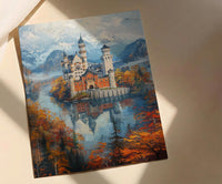 Fairytale Castle Art, Neuschwanstein Print, Germany Travel, Impasto Oil Painting, Dreamy Landscape, Princess Room Decor, Fog