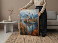 Fairytale Castle Art, Neuschwanstein Print, Germany Travel, Impasto Oil Painting, Dreamy Landscape, Princess Room Decor, Fog