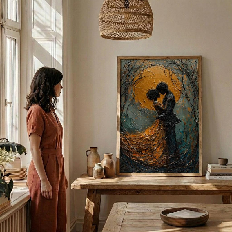 Vienna Wall Art, Klimt Style Couple, Gold Leaf Effect, Impasto Oil Painting, Romantic Kiss Print, Art Nouveau Decor, Engagement Gift