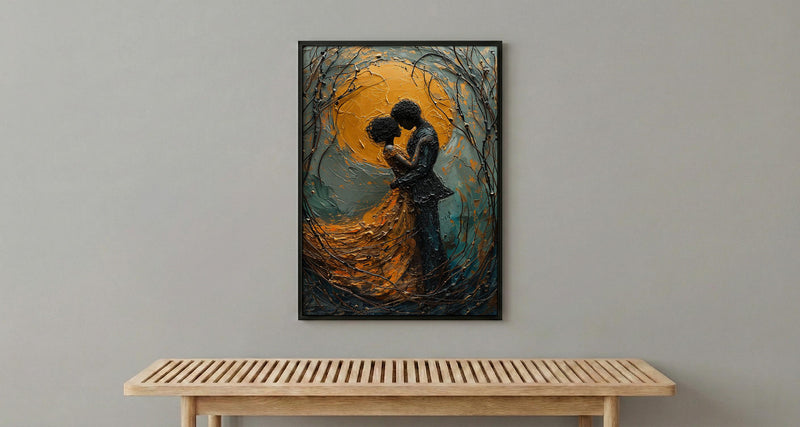 Vienna Wall Art, Klimt Style Couple, Gold Leaf Effect, Impasto Oil Painting, Romantic Kiss Print, Art Nouveau Decor, Engagement Gift