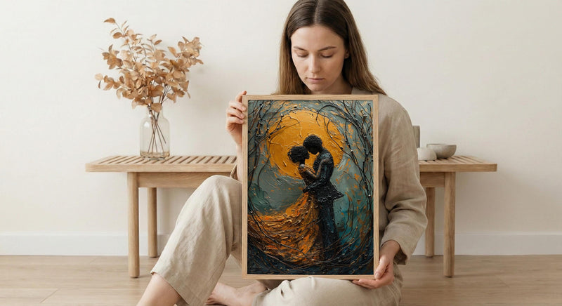 Vienna Wall Art, Klimt Style Couple, Gold Leaf Effect, Impasto Oil Painting, Romantic Kiss Print, Art Nouveau Decor, Engagement Gift
