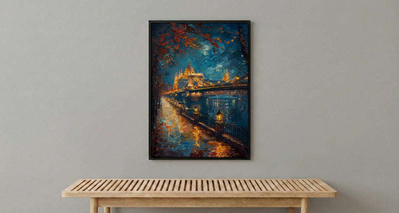 Budapest Wall Art, Chain Bridge Print, Hungary Travel, Impasto Oil Painting, Night Cityscape, Golden Lights, Romantic View