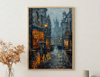 Edinburgh Wall Art, Royal Mile Print, Scotland Travel, Impasto Oil Painting, Moody Rainy Street, Gothic Decor, Dark Academia