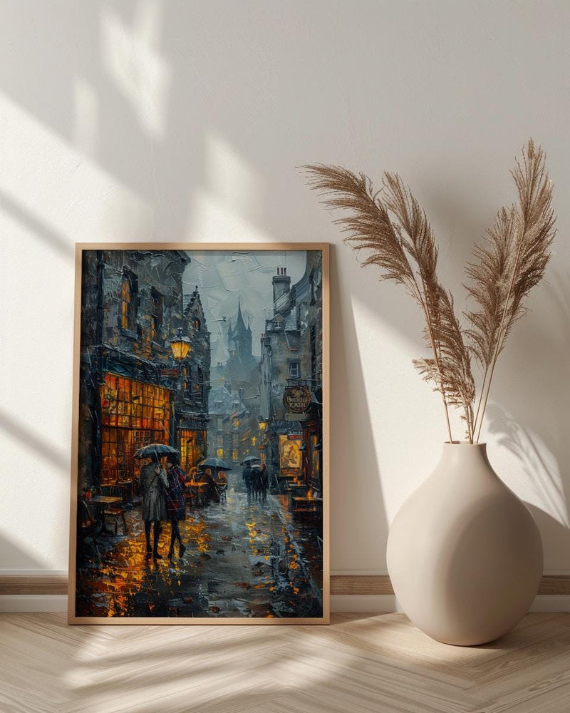 Edinburgh Wall Art, Royal Mile Print, Scotland Travel, Impasto Oil Painting, Moody Rainy Street, Gothic Decor, Dark Academia